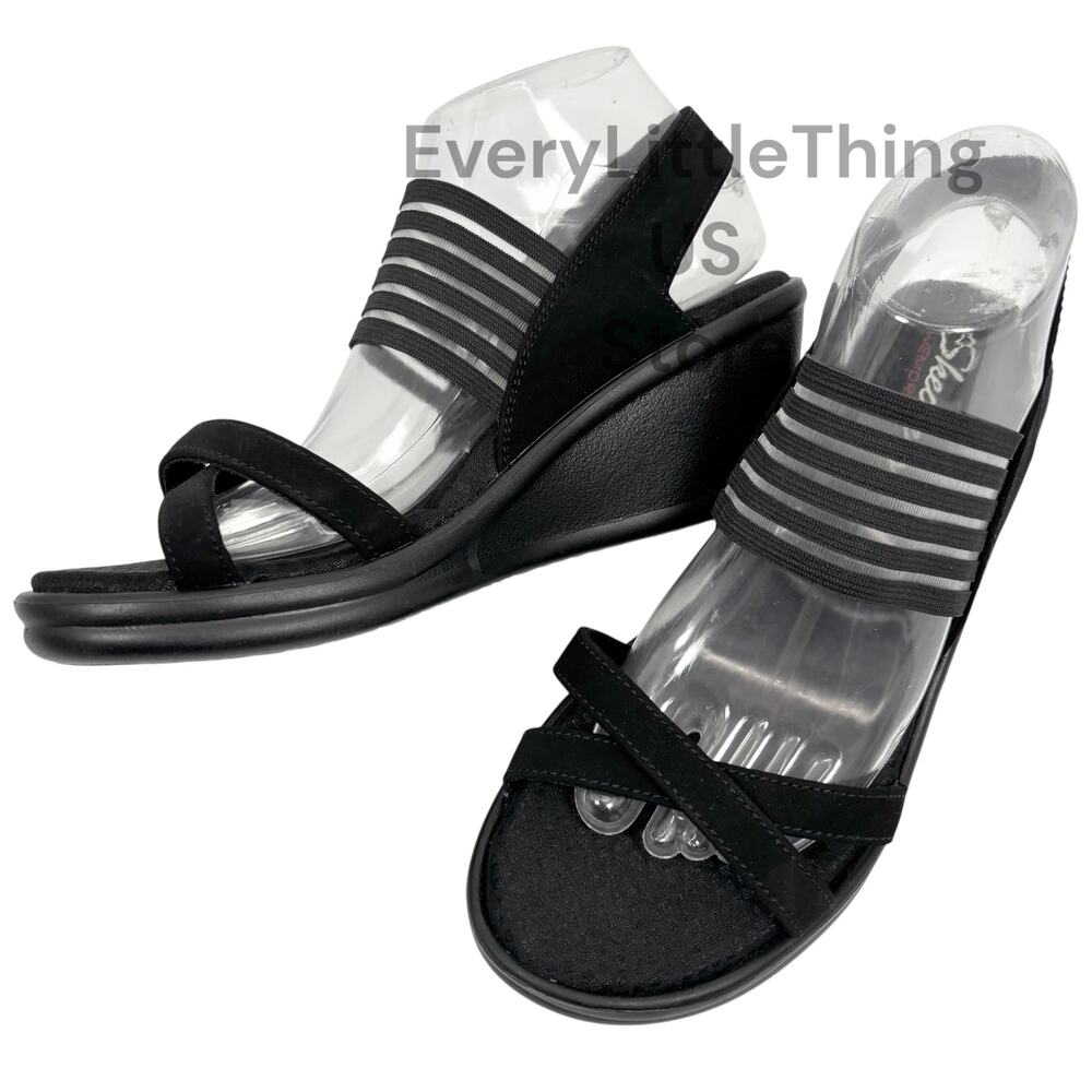 Skechers Rumblers Solar Burst Wedge Sandals 9.5 Memory Foam Slingback Mesh Heel